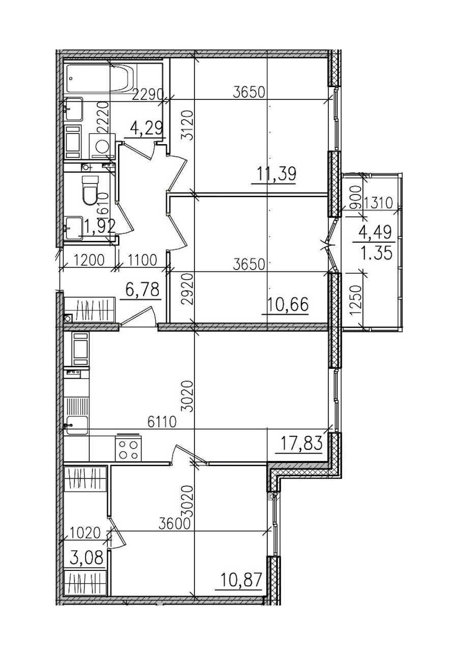 Трехкомнатная квартира в : площадь 68.17 м2 , этаж: 10 – купить в Санкт-Петербурге
